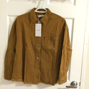Jacket Brown Raw Edge 100% Cotton  Casual Minimalis | size L